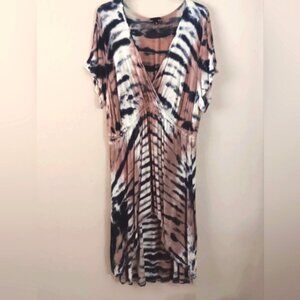 TORRID 2 Gauzy Surplice Tie Dye High Low Tunic Top 2X Tan Black Cream